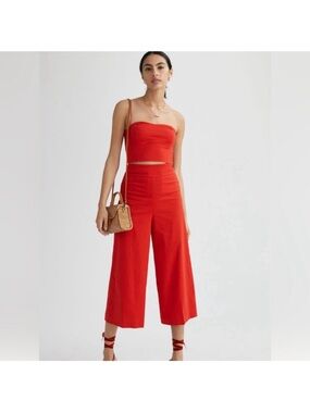 Maeve Red Wide-Leg Cropped Pants anthropology